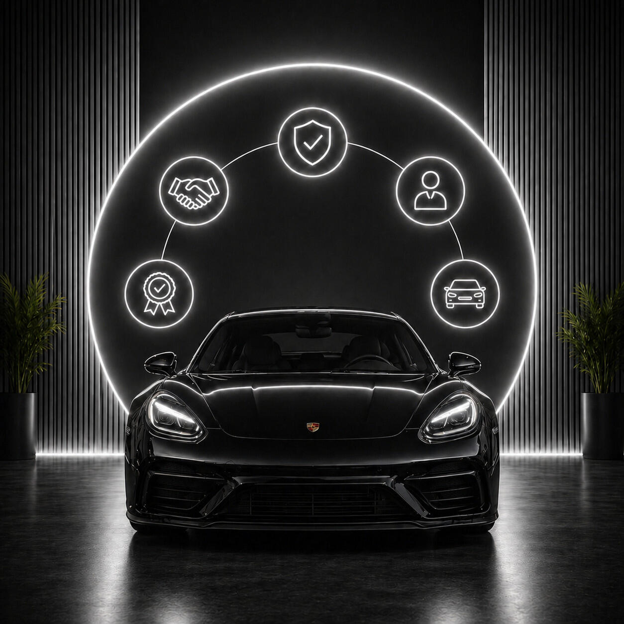 Luxuswagen im futuristischen Showroom